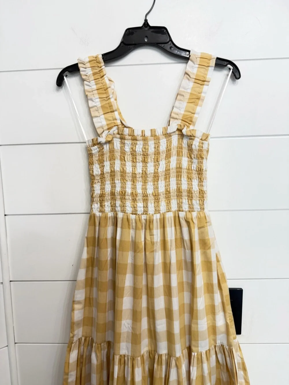 Abercrombie & Fitch Yellow Gingham Ruffle Strap Maxi Dress